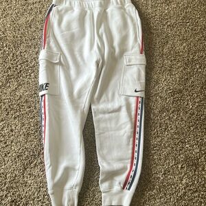 Nike White Joggers with Red and Black Stripes